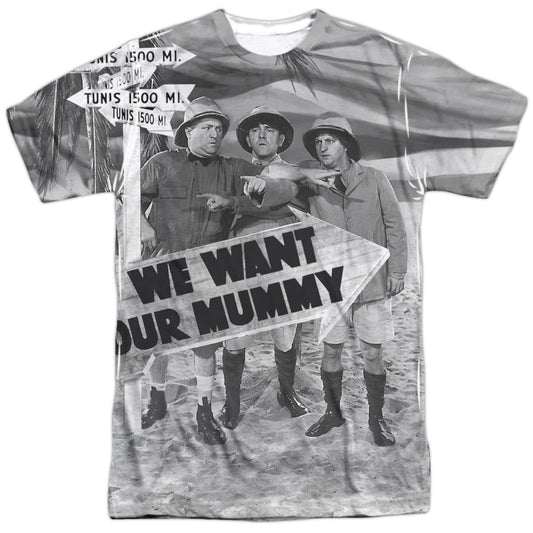 Three Stooges - Tunis 1500 -  Short Sleeve Adult 100% Poly Crew - White T-shirt