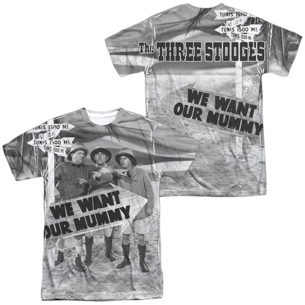 Three Stooges - Tunis 1500 (Front/back Print) -  Short Sleeve Adult 100% Poly Crew - White T-shirt