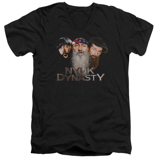Three Stooges - Nyuk Dynasty 2 - Short Sleeve Adult V-neck - Black T-shirt