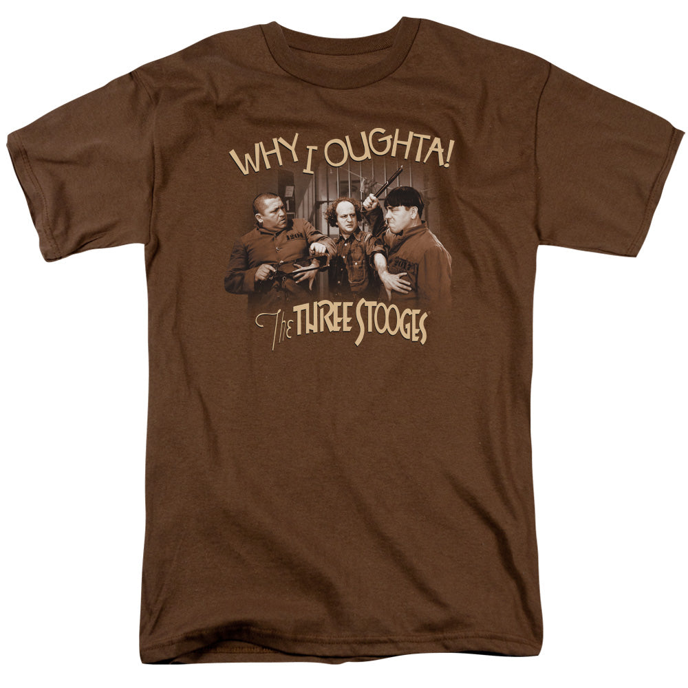 Three Stooges - Why I Oughta - Short Sleeve Adult 18/1 - Coffee T-shirt