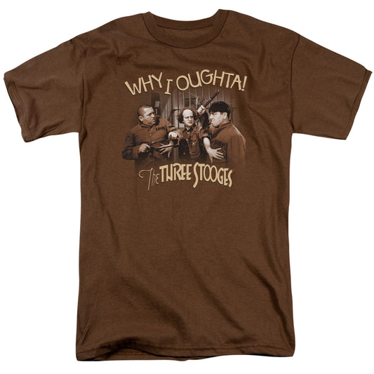 Three Stooges - Why I Oughta - Short Sleeve Adult 18/1 - Coffee T-shirt