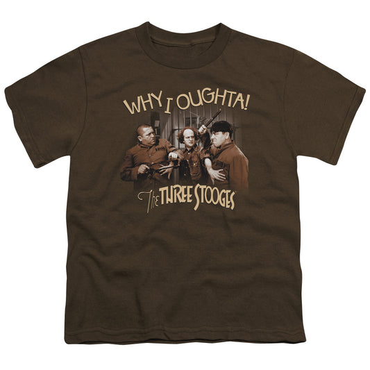 Three Stooges - Why I Oughta - Short Sleeve Youth 18/1 - Coffee T-shirt