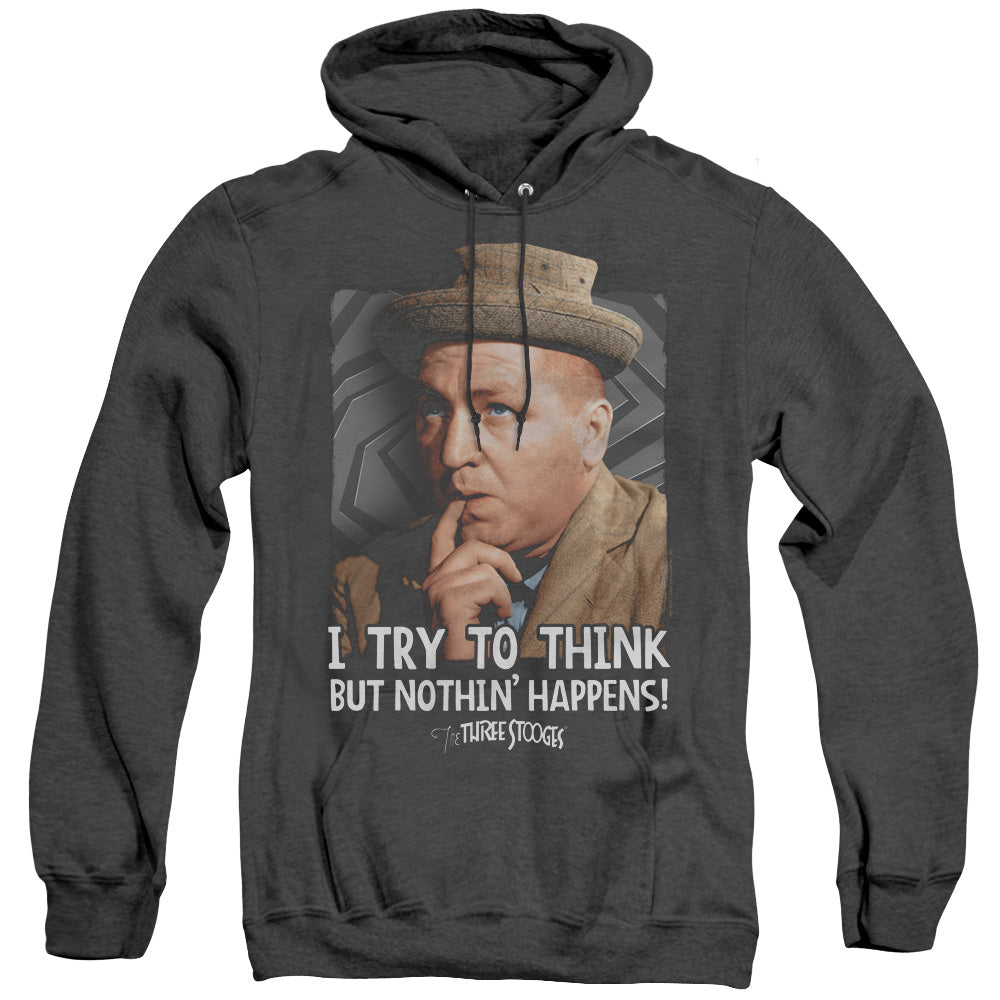 Three Stooges - Try To Think - Adult Heather Hoodie - Black