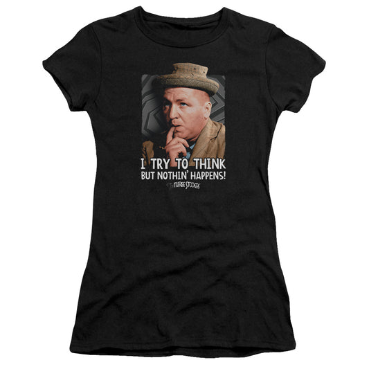 Three Stooges - Try To Think - Short Sleeve Junior Sheer - Black T-shirt