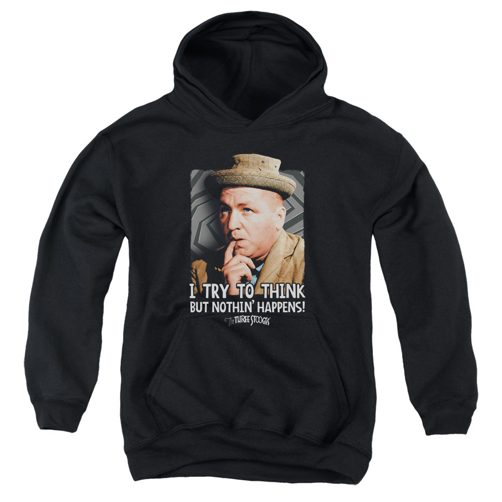 Three Stooges Try To Think-youth Pull-over Hoodie - Black