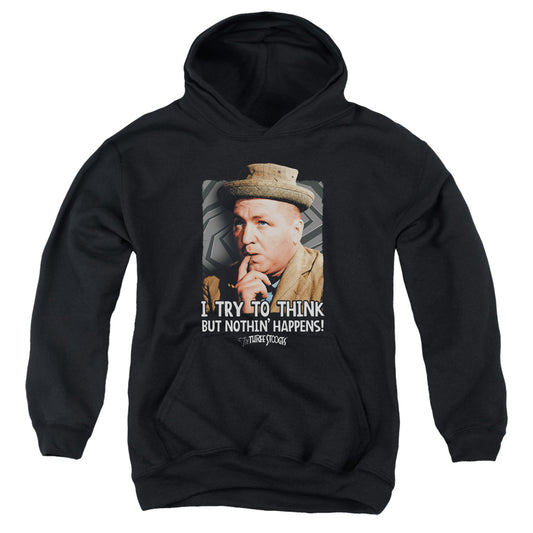 Three Stooges Try To Think-youth Pull-over Hoodie - Black