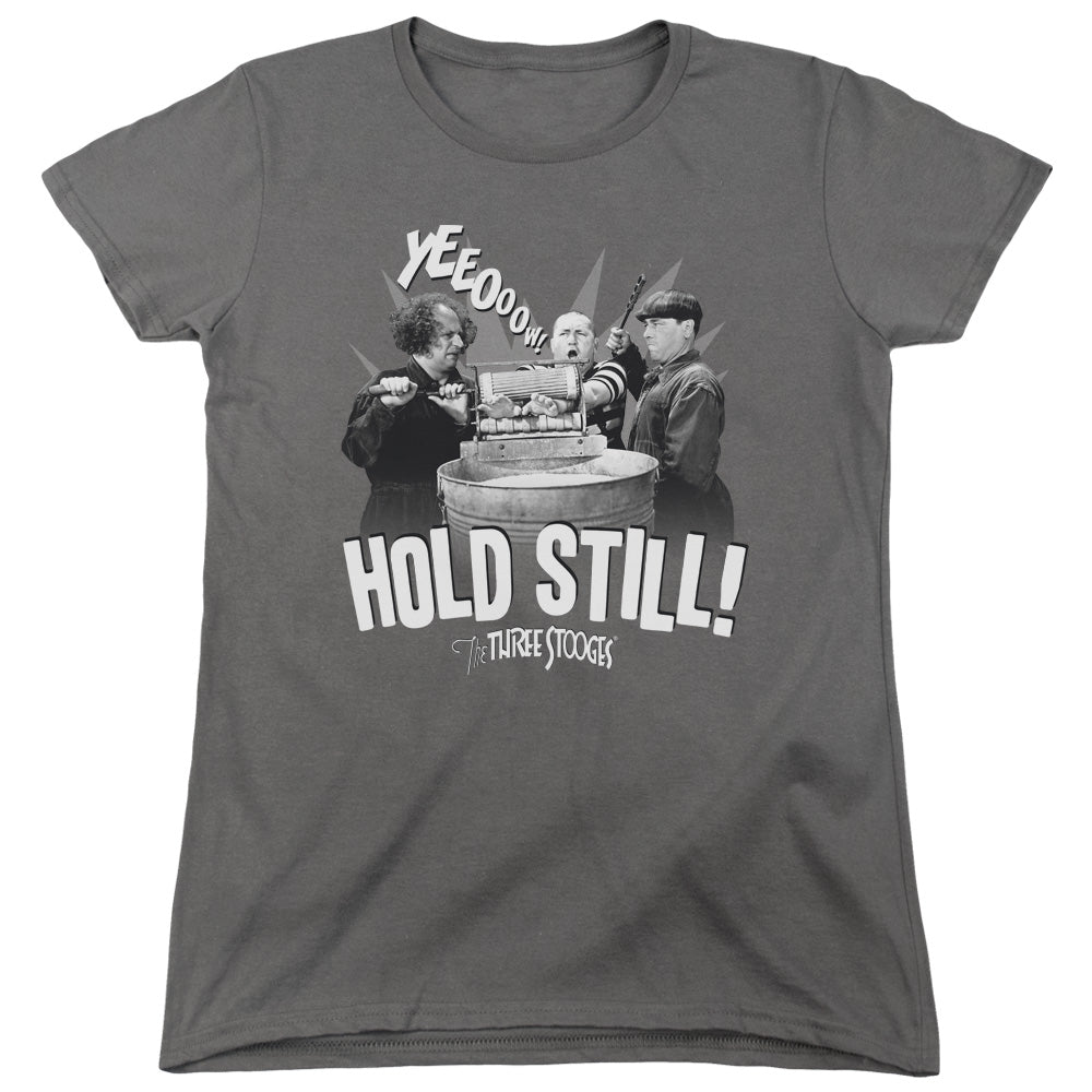 Three Stooges - Hold Still - Short Sleeve Womens Tee - Charcoal T-shirt