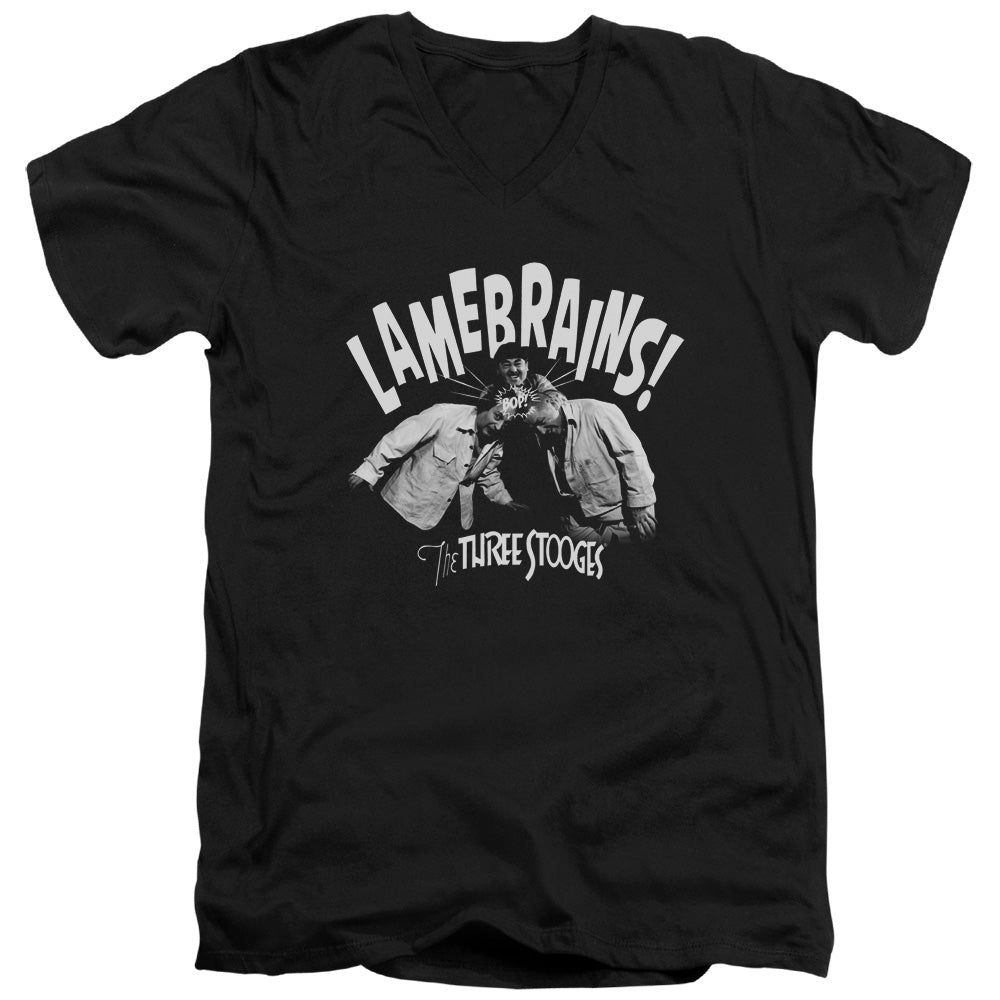 Three Stooges - Lamebrains - Short Sleeve Adult V-neck 30/1 - Black T-shirt