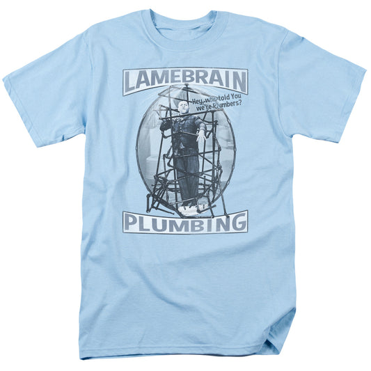 Three Stooges - Lamebrain Plumbing - Short Sleeve Adult 18/1 - Light Blue T-shirt