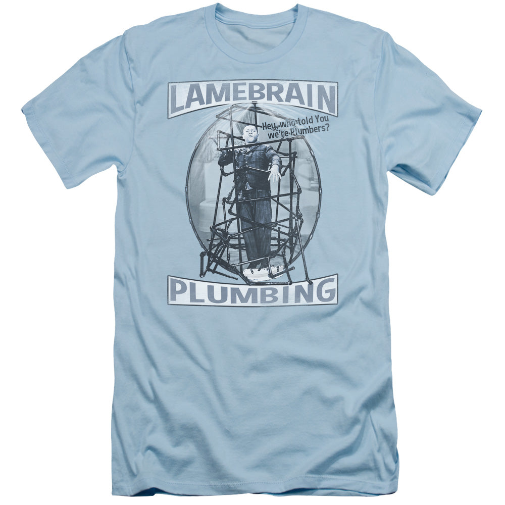 Three Stooges - Lamebrain Plumbing - Short Sleeve Adult 30/1 - Light Blue T-shirt