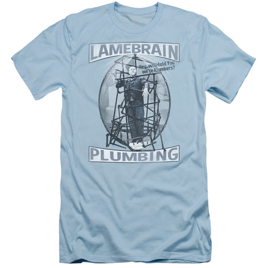 Three Stooges - Lamebrain Plumbing - Short Sleeve Adult 30/1 - Light Blue T-shirt