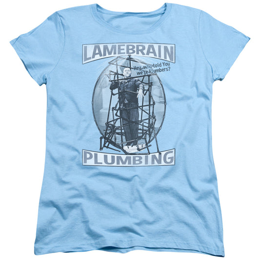 Three Stooges - Lamebrain Plumbing - Short Sleeve Womens Tee - Light Blue T-shirt