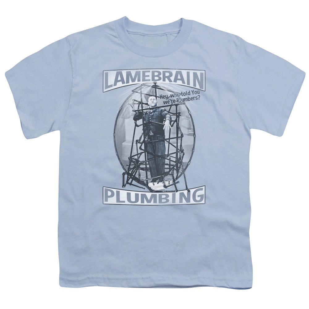 Three Stooges - Lamebrain Plumbing - Short Sleeve Youth 18/1 - Light Blue T-shirt