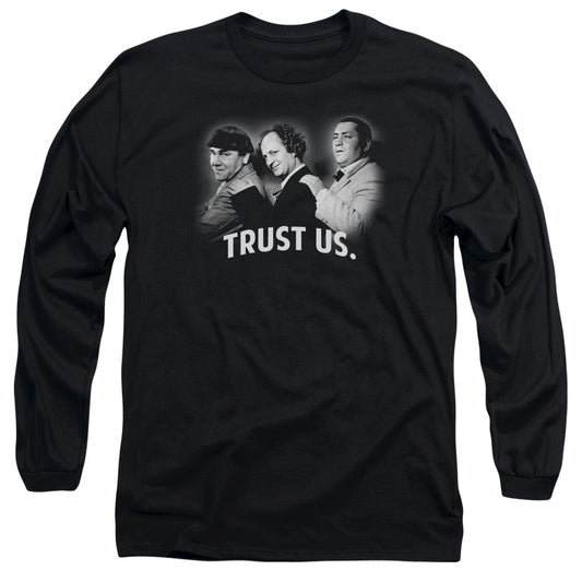 Three Stooges - Turst Us - Long Sleeve Adult 18/1 - Black T-shirt