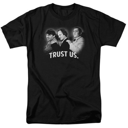 Three Stooges - Turst Us - Short Sleeve Adult 18/1 - Black T-shirt