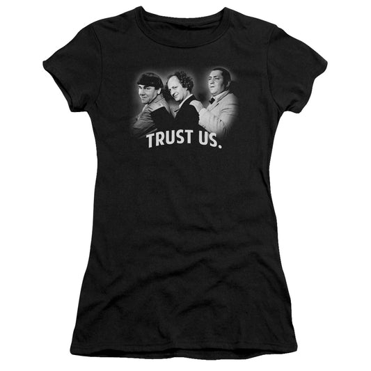 Three Stooges - Turst Us - Short Sleeve Junior Sheer - Black T-shirt