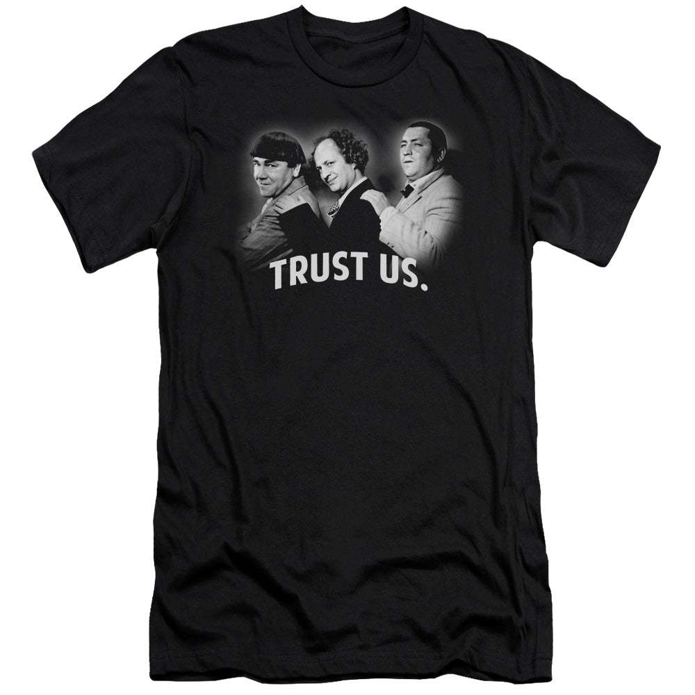 Three Stooges - Turst Us - Short Sleeve Adult 30/1 - Black T-shirt