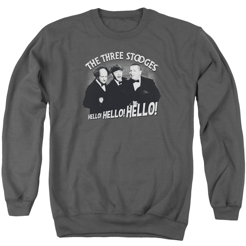 Three Stooges - Hello Again - Adult Crewneck Sweatshirt - Charcoal