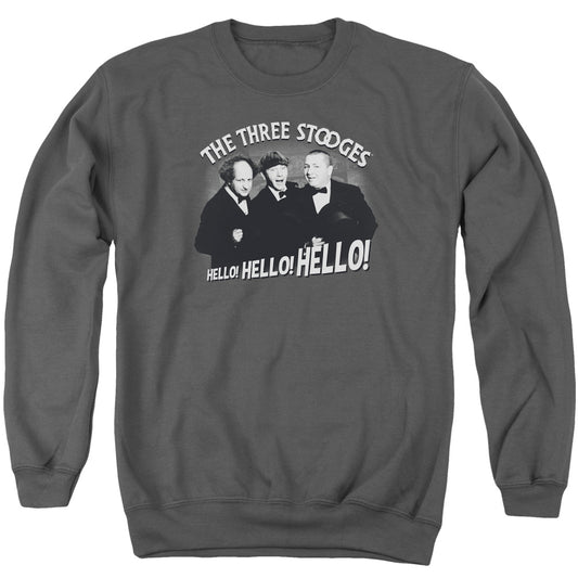 Three Stooges - Hello Again - Adult Crewneck Sweatshirt - Charcoal