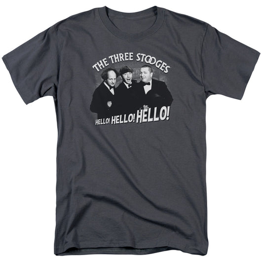Three Stooges - Hello Again - Short Sleeve Adult 18/1 - Charcoal T-shirt