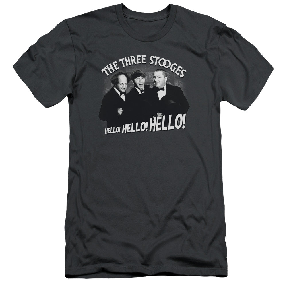 Three Stooges - Hello Again - Short Sleeve Adult 30/1 - Charcoal T-shirt