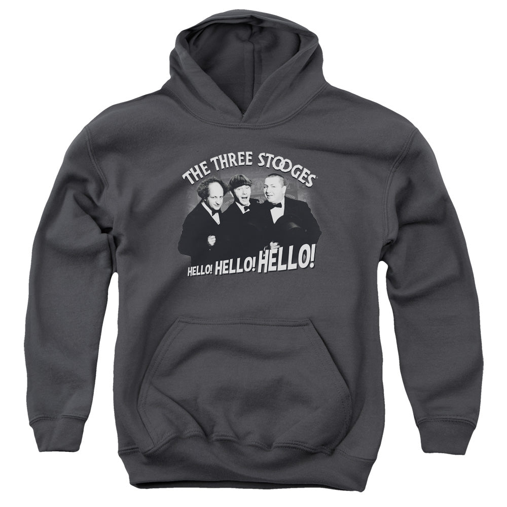 Three Stooges - Hello Again - Youth Pull-over Hoodie - Charcoal