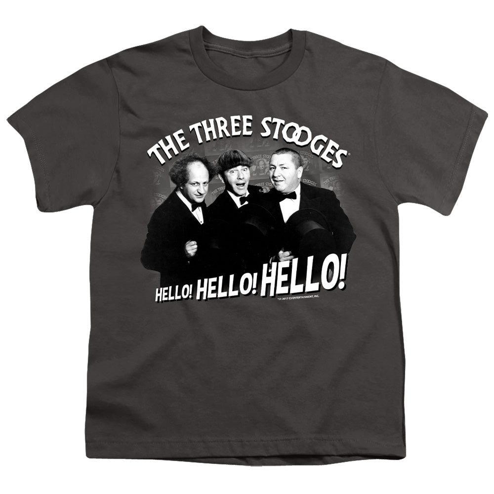 Three Stooges - Hello Again - Short Sleeve Youth 18/1 - Charcoal T-shirt