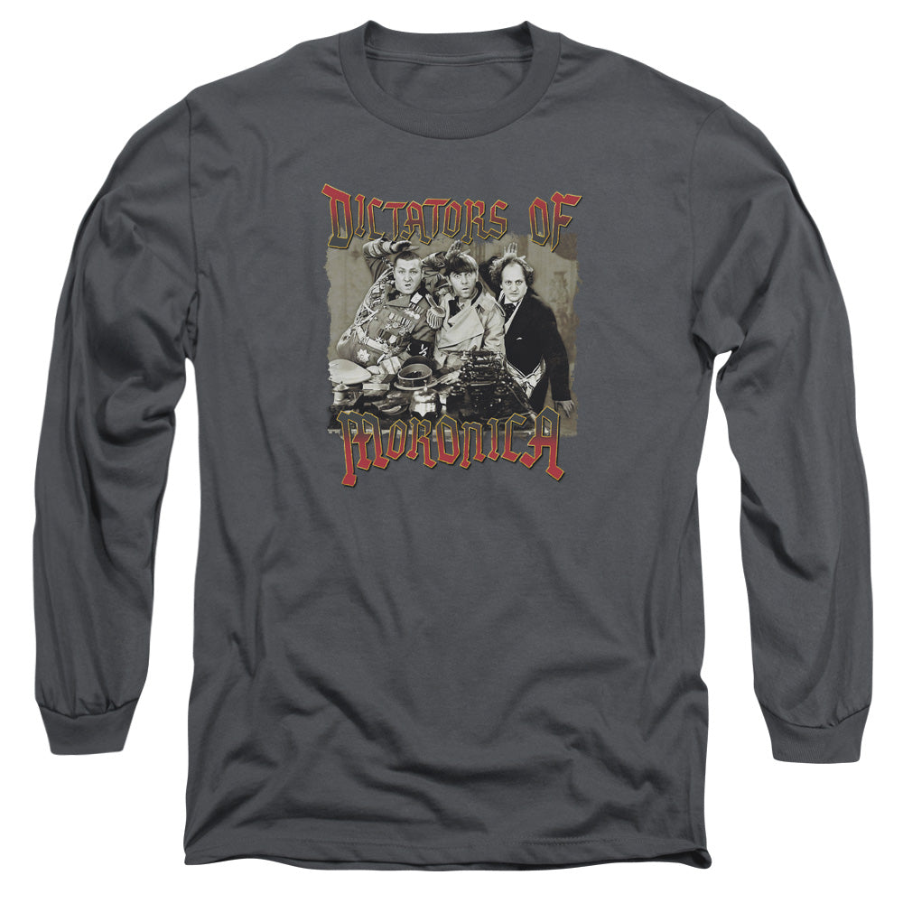 Three Stooges - Moronica - Long Sleeve Adult 18/1 - Charcoal T-shirt