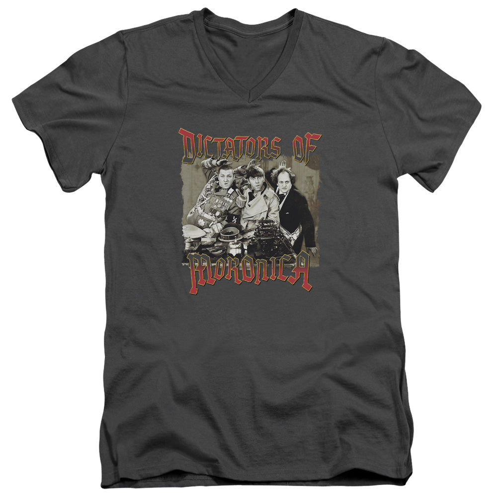 Three Stooges - Moronica - Short Sleeve Adult V-neck 30/1 - Charcoal T-shirt