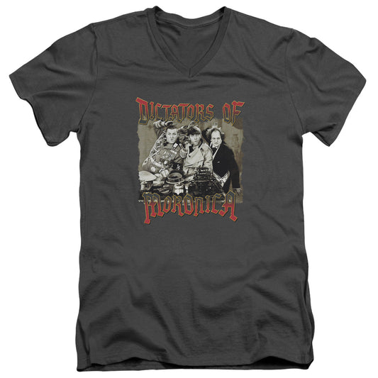 Three Stooges - Moronica - Short Sleeve Adult V-neck 30/1 - Charcoal T-shirt