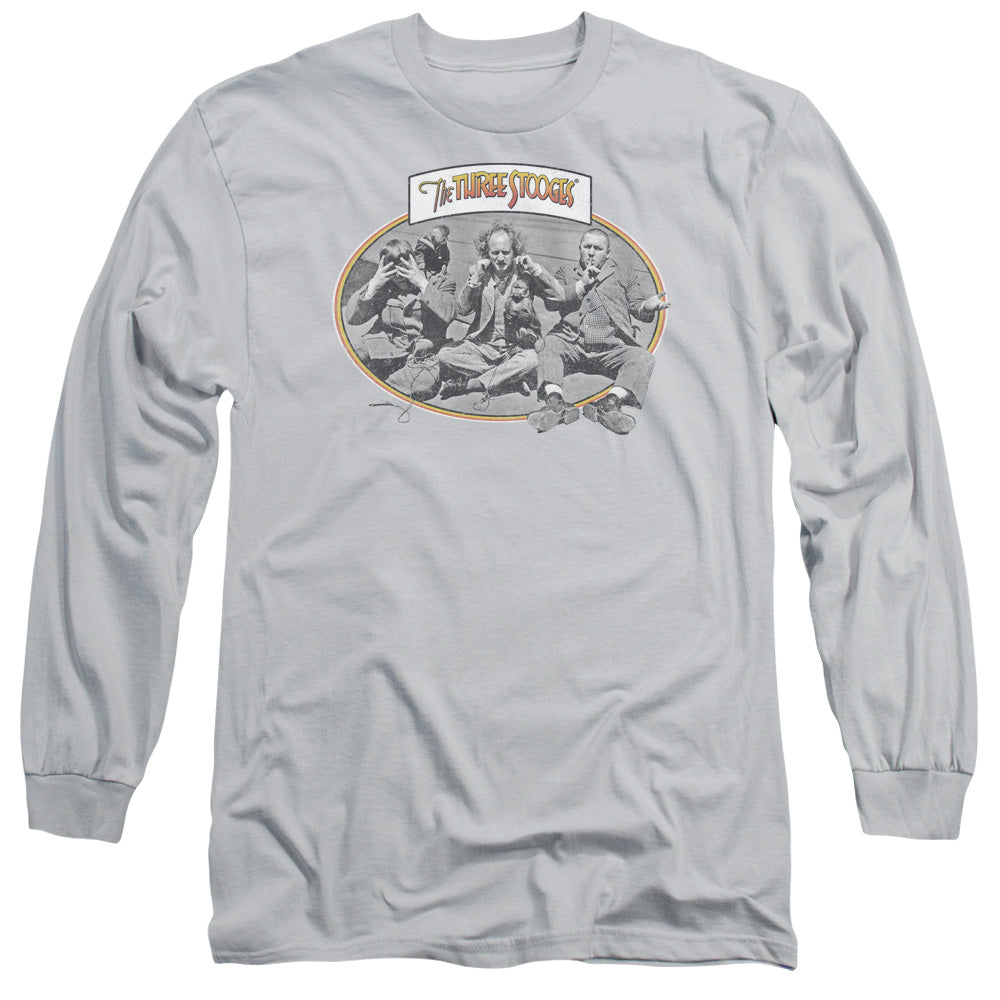 Three Stooges - Monkey See - Long Sleeve Adult 18/1 - Silver T-shirt