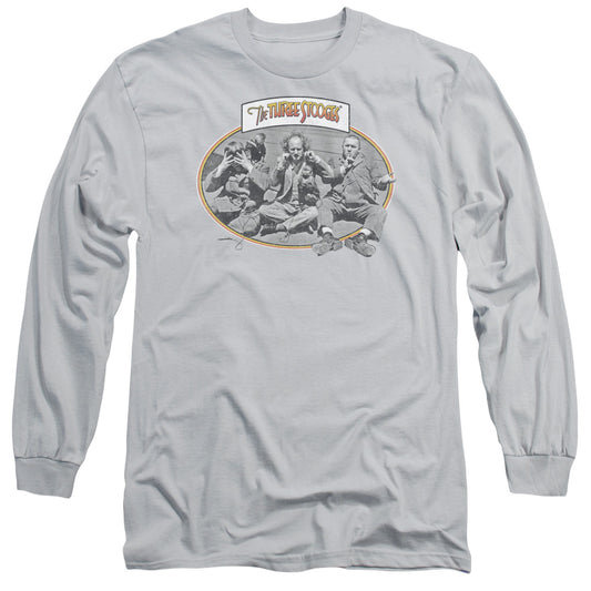 Three Stooges - Monkey See - Long Sleeve Adult 18/1 - Silver T-shirt