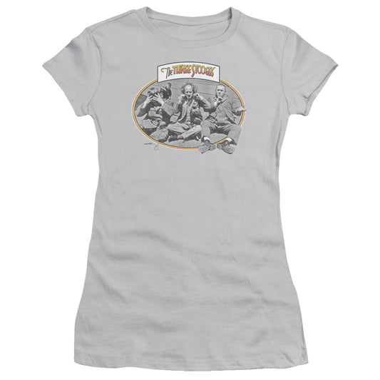 Three Stooges - Monkey See - Short Sleeve Junior Sheer - Silver T-shirt