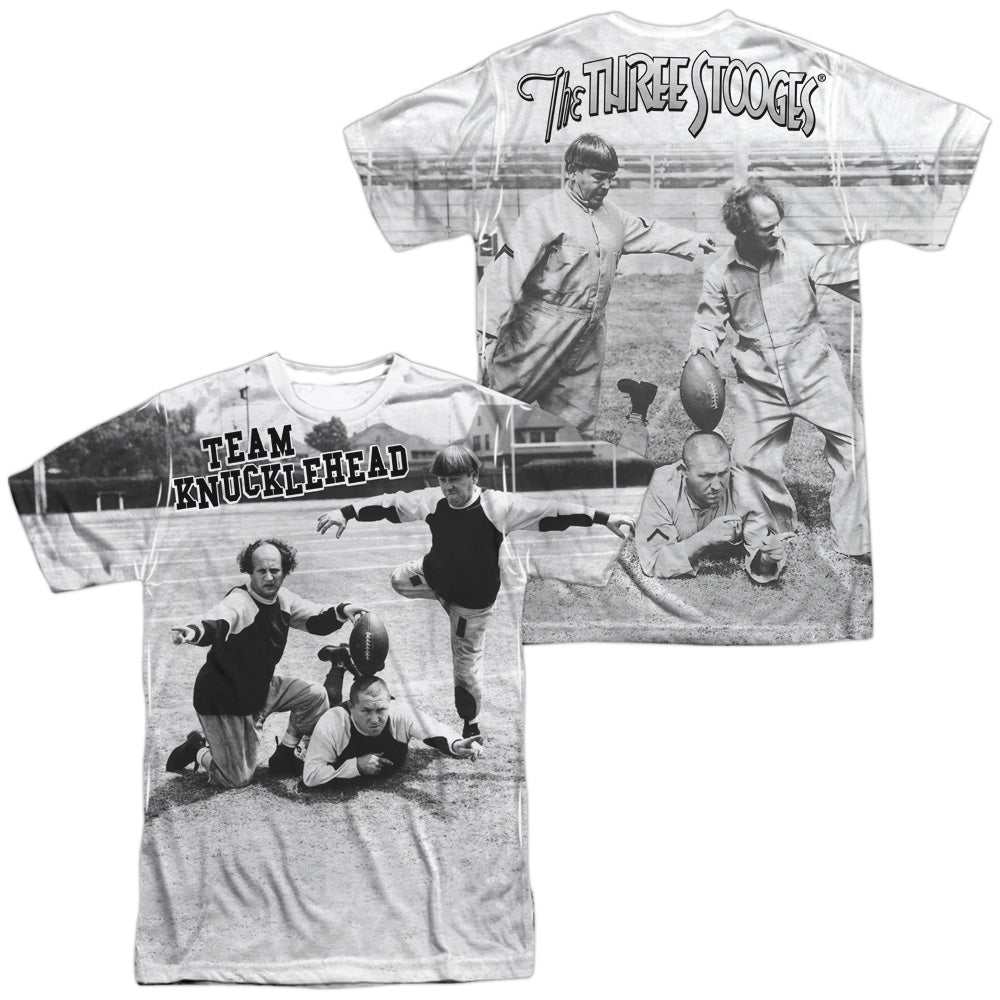 Three Stooges - Team Knucklehead (Front/back Print) - Short Sleeve Adult Poly Crew - White T-shirt