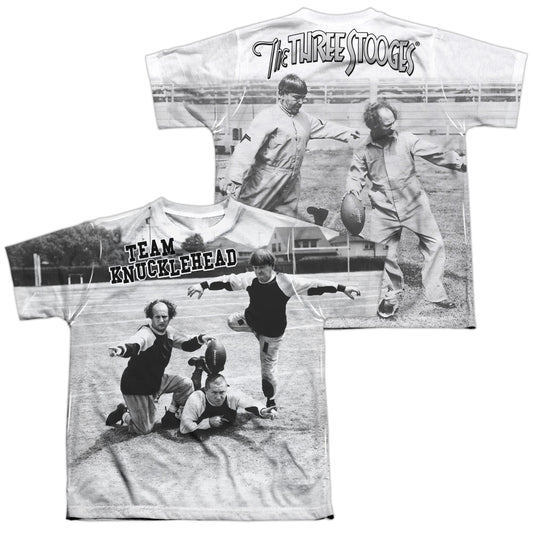 Three Stooges - Team Knucklehead (Front/back Print) - Short Sleeve Youth Poly Crew - White T-shirt