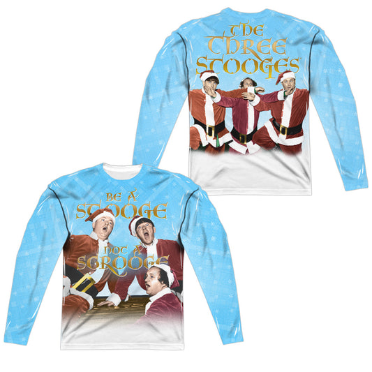 Three Stooges - Be A Stooge (Front/back Print) - Long Sleeve Adult Poly Crew  - White T-shirt
