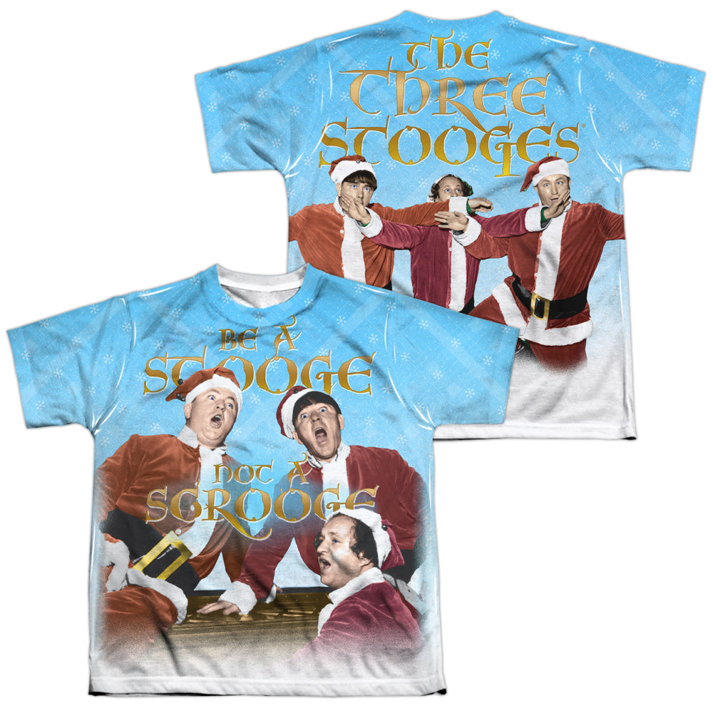 Three Stooges - Be A Stooge (Front/back Print) - Short Sleeve Youth Poly Crew - White T-shirt