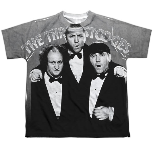 Three Stooges - Classy Fellas - Short Sleeve Youth Poly Crew - White T-shirt