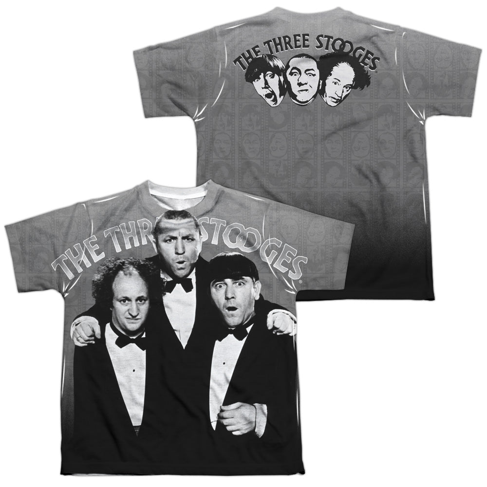 Three Stooges - Classy Fellas (Front/back Print) - Short Sleeve Youth Poly Crew - White T-shirt