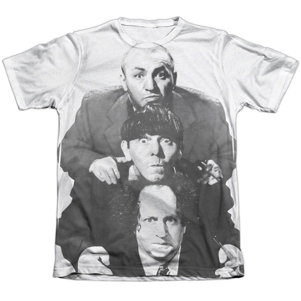 Three Stooges - Three Stacked - Adult Poly/cotton Short Sleeve Tee - White T-shirt