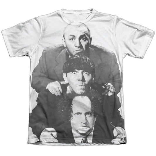 Three Stooges - Three Stacked - Adult Poly/cotton Short Sleeve Tee - White T-shirt