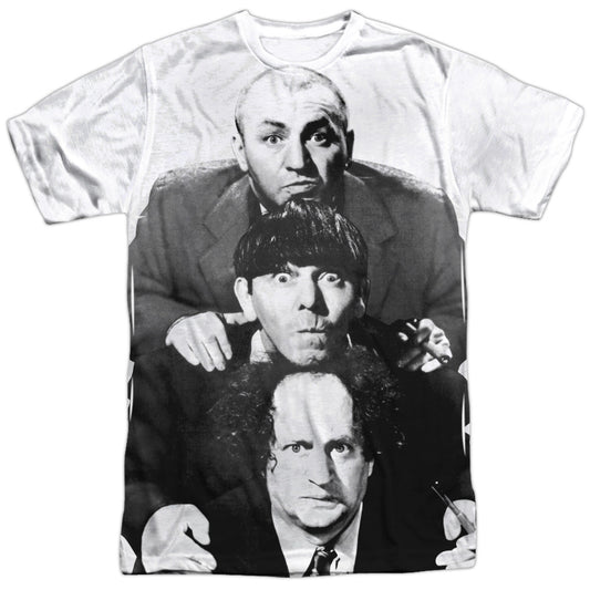 Three Stooges - Three Stacked - Short Sleeve Adult Poly Crew - White T-shirt