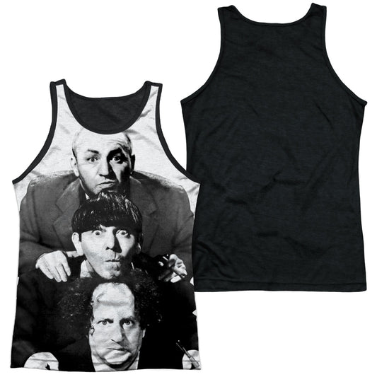 Three Stooges - Three Stacked - Adult Poly Tank Top Black Back - White