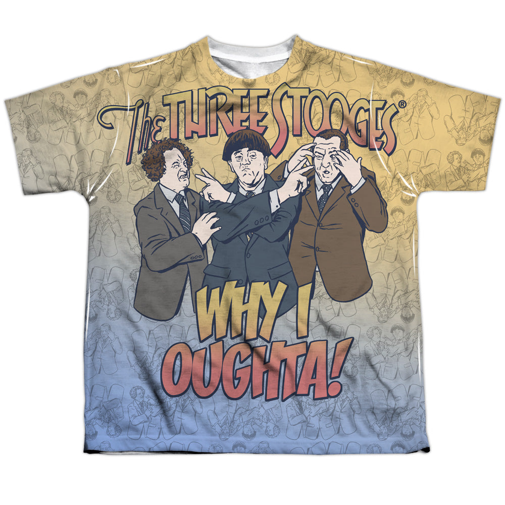 Three Stooges - Why I Oughta - Short Sleeve Youth Poly Crew - White T-shirt