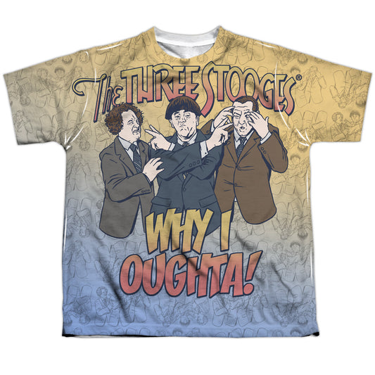Three Stooges - Why I Oughta - Short Sleeve Youth Poly Crew - White T-shirt