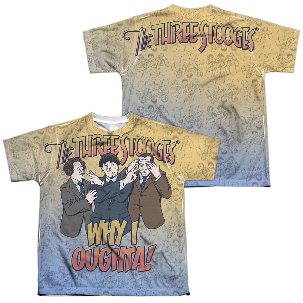 Three Stooges - Why I Oughta (Front/back Print) - Short Sleeve Youth Poly Crew - White T-shirt