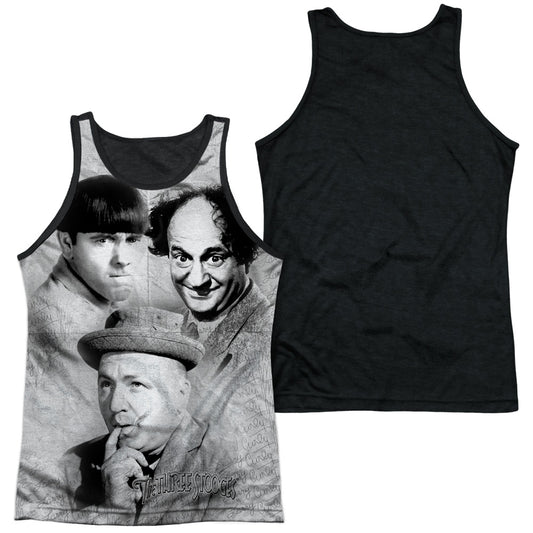 Three Stoogeshort Sleeveignature - Adult Poly Tank Top Black Back - White T-shirt