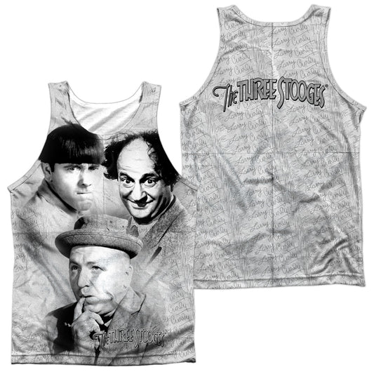 Three Stoogeshort Sleeveignature (Front - Back Print) - Adult 100% Poly Tank Top - White T-shirt