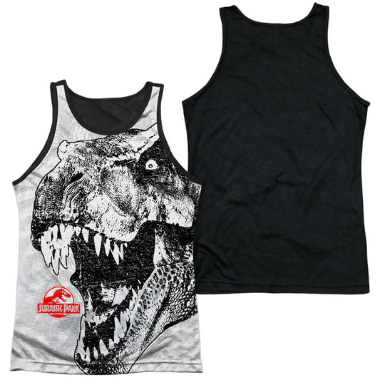 Jurassic Park - T Rex Head - Adult Poly Tank Top Black Back - White