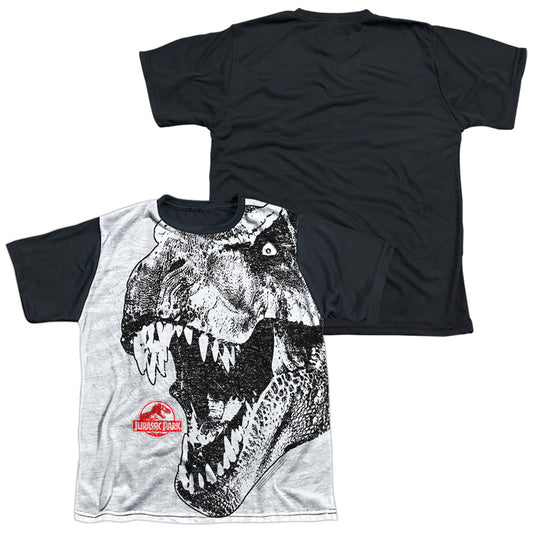 Jurassic Park - T Rex Head - Short Sleeve Youth White Front Black Back   - White T-shirt